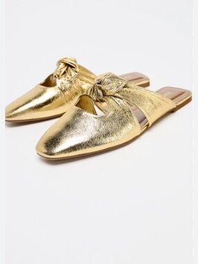 Zara Gold Knot-Detail Square-Toe Mules